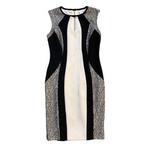 Cache Dress Size 4 Black White Colorblock Sheath Full Zip Back New Years Eve